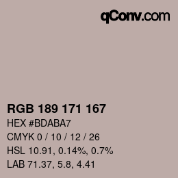 カラーコード: RGB 189 171 167 | qconv.com
