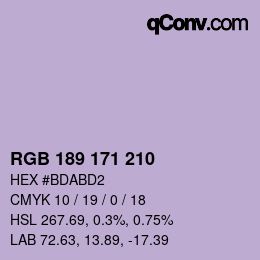 Color code: RGB 189 171 210 | qconv.com