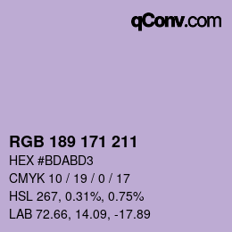 Color code: RGB 189 171 211 | qconv.com