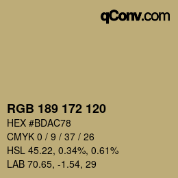 Color code: RGB 189 172 120 | qconv.com