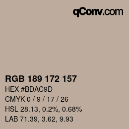 Color code: RGB 189 172 157 | qconv.com