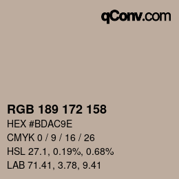 颜色代码: RGB 189 172 158 | qconv.com