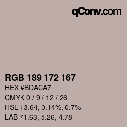 Color code: RGB 189 172 167 | qconv.com