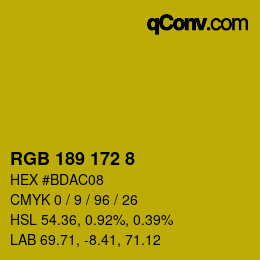 Color code: RGB 189 172 8 | qconv.com