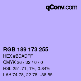 Color code: RGB 189 173 255 | qconv.com