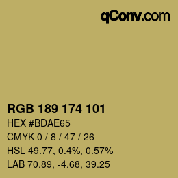Color code: RGB 189 174 101 | qconv.com