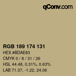 Color code: RGB 189 174 131 | qconv.com