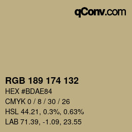 カラーコード: RGB 189 174 132 | qconv.com