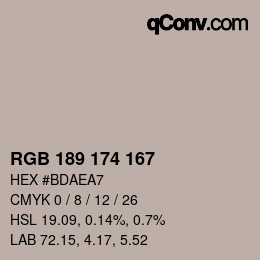 Color code: RGB 189 174 167 | qconv.com