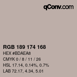 Color code: RGB 189 174 168 | qconv.com