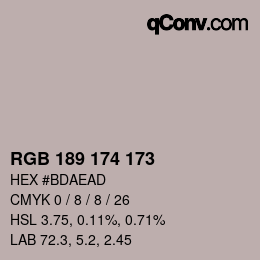 Color code: RGB 189 174 173 | qconv.com