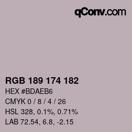 Color code: RGB 189 174 182 | qconv.com