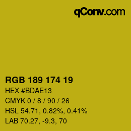 カラーコード: RGB 189 174 19 | qconv.com