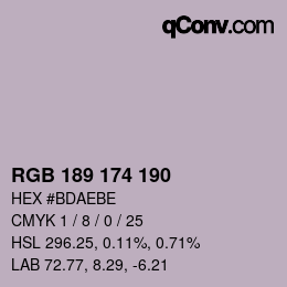 カラーコード: RGB 189 174 190 | qconv.com