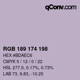 Color code: RGB 189 174 198 | qconv.com
