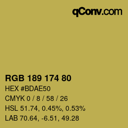 Color code: RGB 189 174 80 | qconv.com