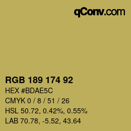Color code: RGB 189 174 92 | qconv.com