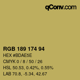 Color code: RGB 189 174 94 | qconv.com