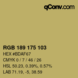 Color code: RGB 189 175 103 | qconv.com