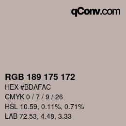 Color code: RGB 189 175 172 | qconv.com