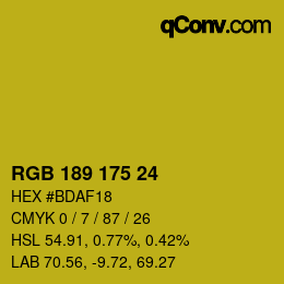 Color code: RGB 189 175 24 | qconv.com