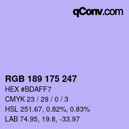 Color code: RGB 189 175 247 | qconv.com
