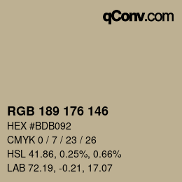 颜色代码: RGB 189 176 146 | qconv.com