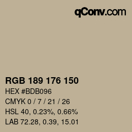 カラーコード: RGB 189 176 150 | qconv.com