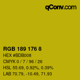 Color code: RGB 189 176 8 | qconv.com