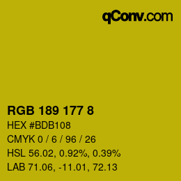Color code: RGB 189 177 8 | qconv.com
