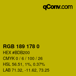 Color code: RGB 189 178 0 | qconv.com