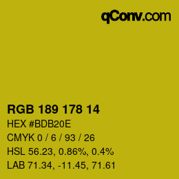 Color code: RGB 189 178 14 | qconv.com