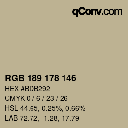 カラーコード: RGB 189 178 146 | qconv.com