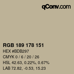 Color code: RGB 189 178 151 | qconv.com