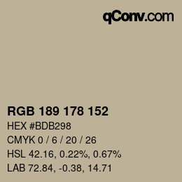 Color code: RGB 189 178 152 | qconv.com