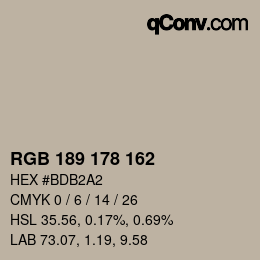 Color code: RGB 189 178 162 | qconv.com