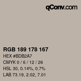Color code: RGB 189 178 167 | qconv.com