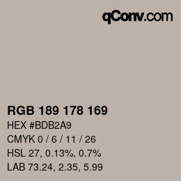 Color code: RGB 189 178 169 | qconv.com