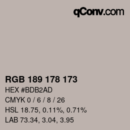 颜色代码: RGB 189 178 173 | qconv.com