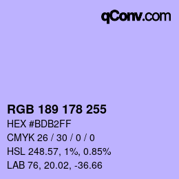 カラーコード: RGB 189 178 255 | qconv.com