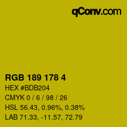 Color code: RGB 189 178 4 | qconv.com