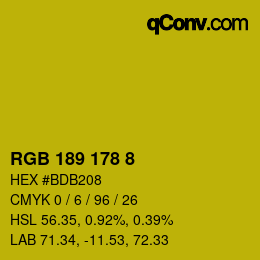 Color code: RGB 189 178 8 | qconv.com