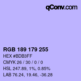 Color code: RGB 189 179 255 | qconv.com