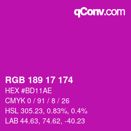 Color code: RGB 189 17 174 | qconv.com