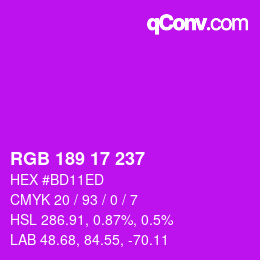 Color code: RGB 189 17 237 | qconv.com