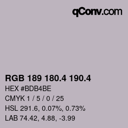 カラーコード: RGB 189 180.4 190.4 | qconv.com