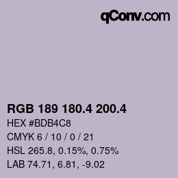 カラーコード: RGB 189 180.4 200.4 | qconv.com