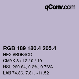カラーコード: RGB 189 180.4 205.4 | qconv.com