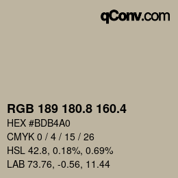カラーコード: RGB 189 180.8 160.4 | qconv.com