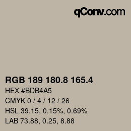 カラーコード: RGB 189 180.8 165.4 | qconv.com